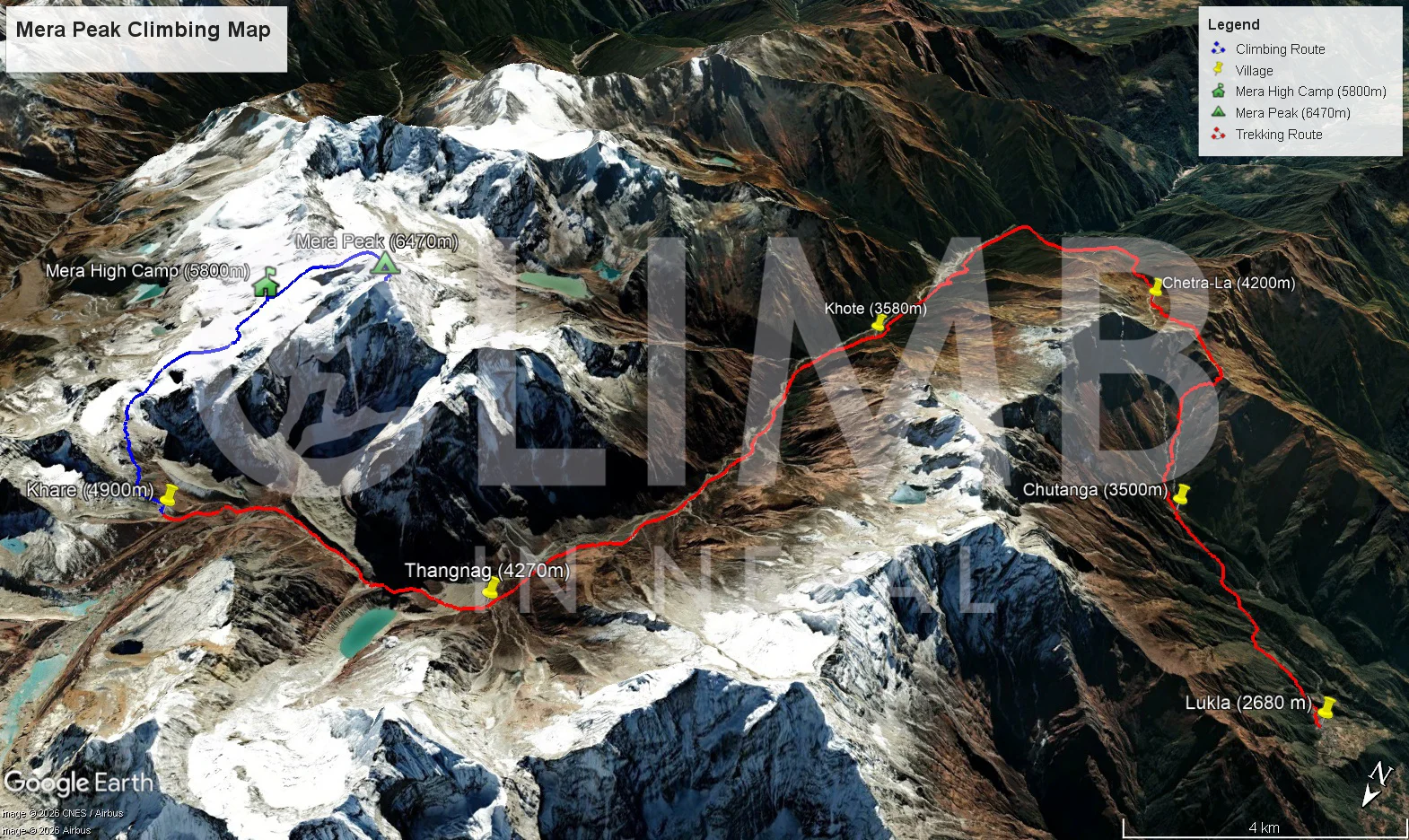 Tour Map of Mera Peak